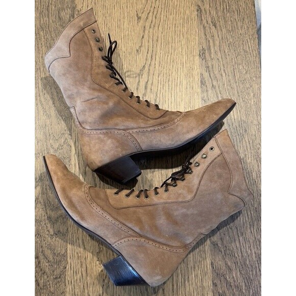 Oak Tree Farms Brown Suede Leather Victorian Western Lace Up Boots Women’s Sz 11 - Picture 5 of 9